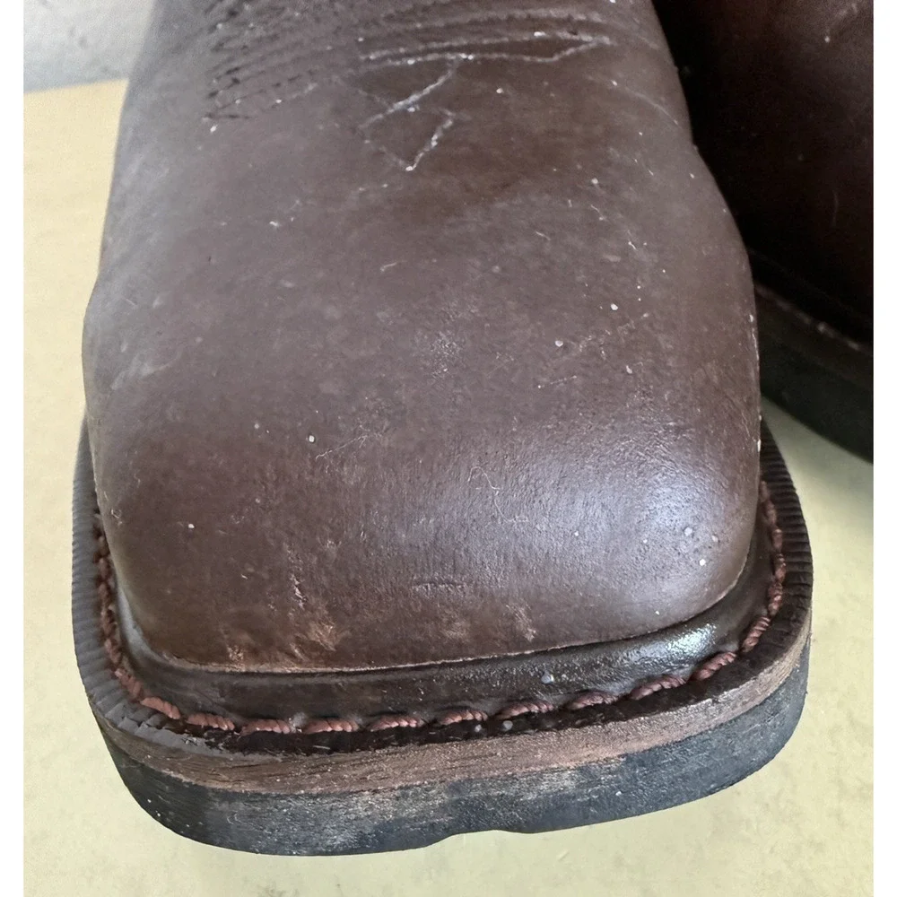 Gently Used Ariat Groundbreaker Square Steel Toe Brown Leather Embroidered 13EE